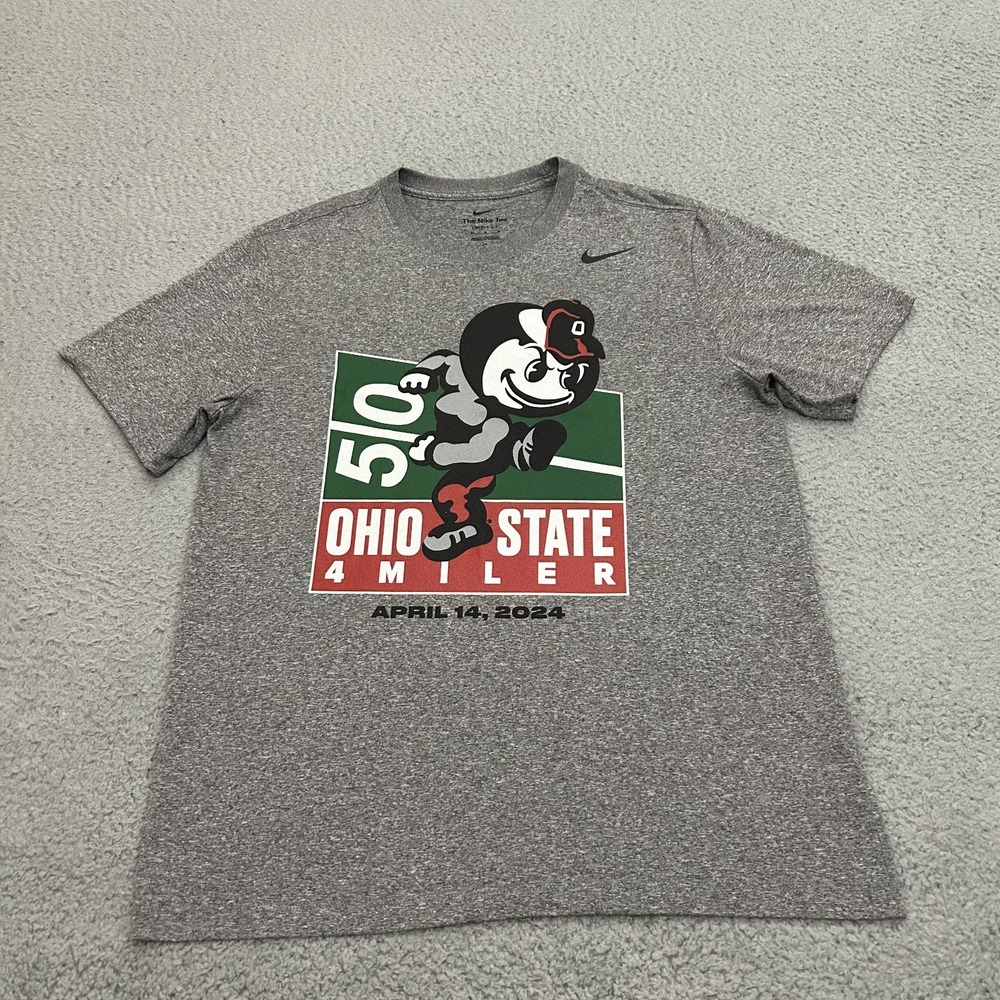 Ohio State Buckeyes Shirt Mens Medium Gray Short Sleeve Dri Fit Nike OSU Brutus